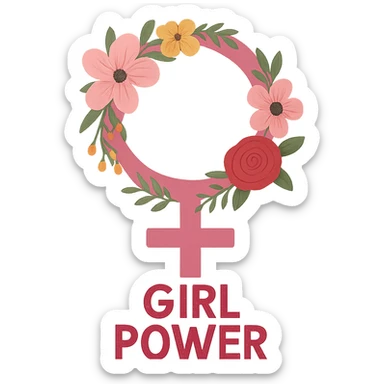 girl power, female gender symbol with flowers, no background sticker