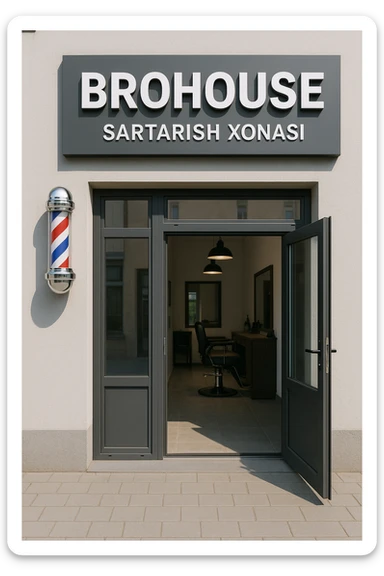 endi menga brohouse sartarish xonasini tashqaridan chizib ber eshigi ochiq bulsin faqat sticker