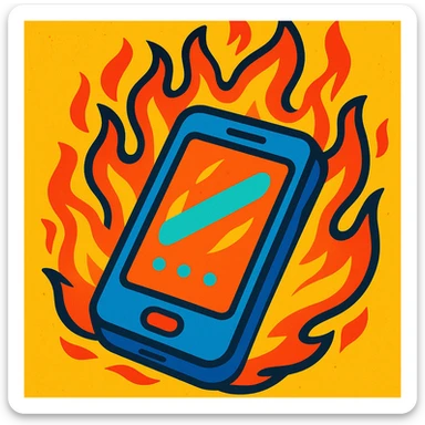 mobile phone on fire, vibrant and expressive sticker