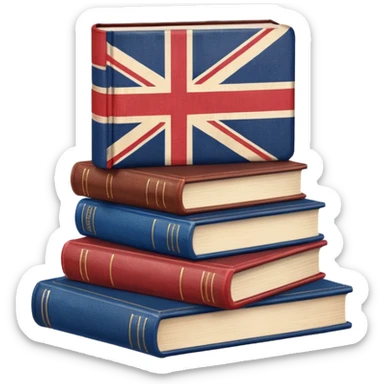 stack of books with the UK flag sticker