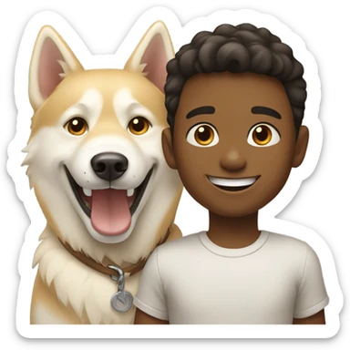 smiling boy with golden beige Husky  outdoors sticker