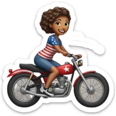 a woman in a US flag t-shirt on a bike sticker