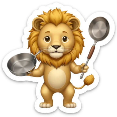 Lion holding a single frying pan about to swing it sticker
