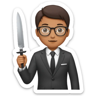 man with glasses wearing a suit and holding a knife sticker