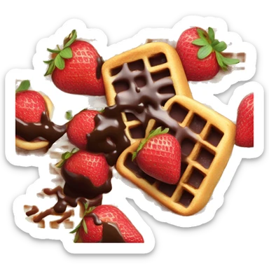 Cut up strawberries and chocolate sauce on Belgian waffle sticker