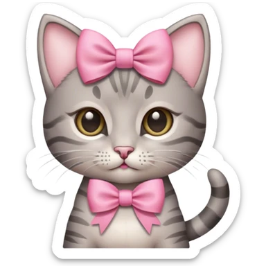 gray tabby kitten with pink bow sticker