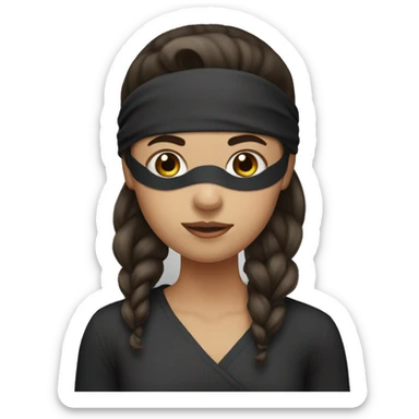 Girl with blindfold, ponytail, long bangs and dark brown hair sticker