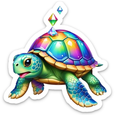 Rhinestone diamond Turtle sticking its tongue out in a rainbow  sticker