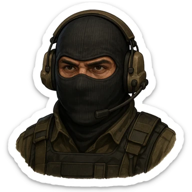 head of a Counter-Strike terrorist character, semi-realistic, tactical gear, neutral background sticker