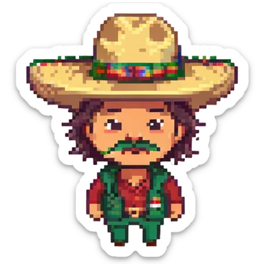Mexican with a mustache giving thanks while taking off his hat sticker