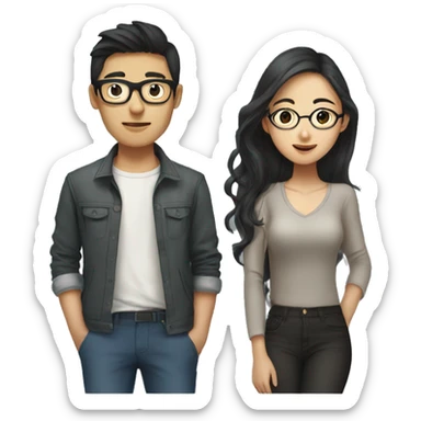Asian boyfriend with glasses and Asian girlfriend with long hair  sticker