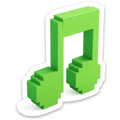 music note, voxel style, green color, 3D cubic form sticker