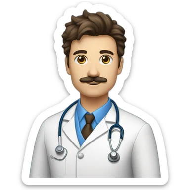Jeune docteur mâle Brun, aux yeux bleus, portant une moustache et un bouc  sticker