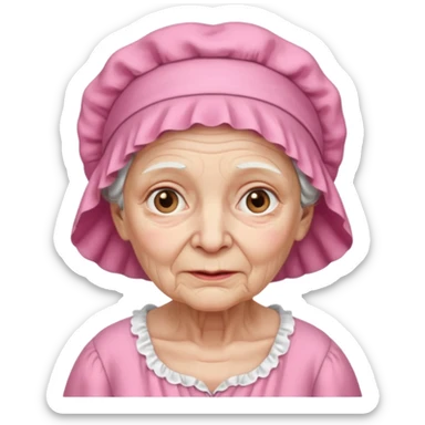 sick old woman with pink night gown, pink bonnet on her head sticker