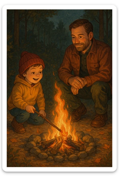 a child playing with fire sticker