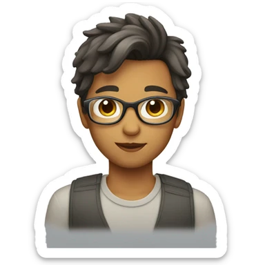 Boy with oval shape wearing rectangular glass with silky hair sticker