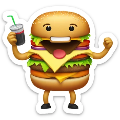 Cheeseburger with arms and legs drinking soda sticker
