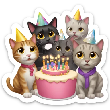 six cats birthday party sticker