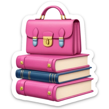 Stack of books with designer handbag on top in pink tones for color effect sticker