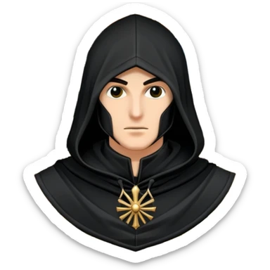 icon featuring Assasin's Creed in an iconic assassin's hood, standing tall against the backdrop of Florence. The design captures the essence of adventure, with intricate details of historical architecture and a sense of mystery. The character is poised, ready for action. transparent background. sticker