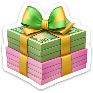Bright Green & Golden Yellow Gradient Australian $100 notes stacked together and wrapped in a pink bow sticker