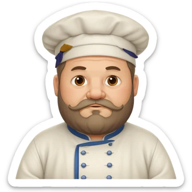 medieval fat chef, middle-aged, bearded, sly, grim-faced emoji, eil fac like hes hidinsomething sticker
