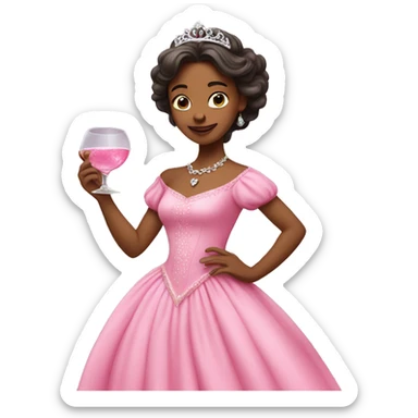 Princess with beautiful pink dres and gin glass in hand dancing  sticker