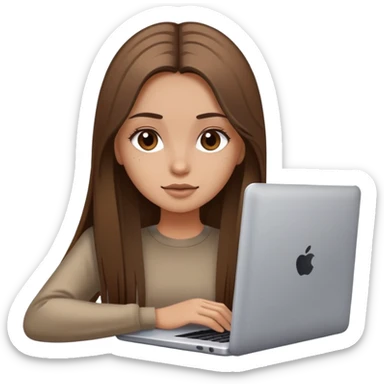 beautiful girl, with long dirty brown hair, straight hair, polish, with laptop sticker