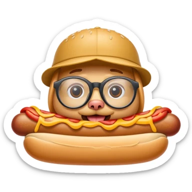 A hotdog with a backwards hat with cool glasses on  sticker