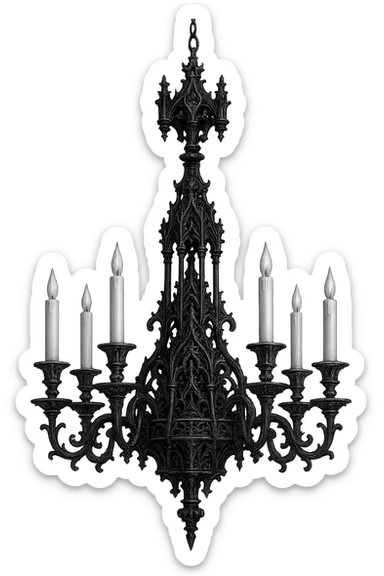 gothic chandelier, black and silver, ornate and dramatic sticker