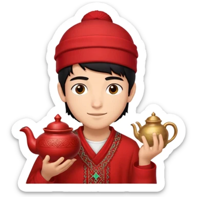 
Amir is a boy who is Moroccan and wants to develop himself in the future. He is 16 years old and wants his Moroccan heritage to be visible in the emoji. Furthermore, he has black hair and brown eyes. He has a red fez hat on his head and a moroccan teapot in his hands
 sticker