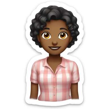 Brown girl with short black wavy hair, dark brown eyes, soft smile. Cute shirt sticker