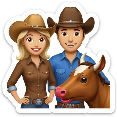 40 year old women talking to a man in front of a mechanical bull sticker