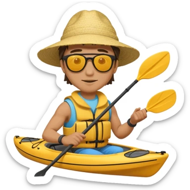Yellow sea kayak with small male paddler sticker