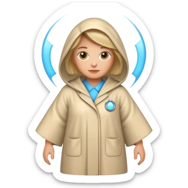 an AI agent, futuristic, digital, glowing, frumpy, housecoat sticker