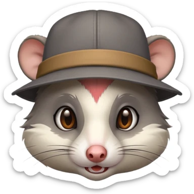 A opossum with a hat sticker