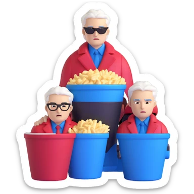 Dante and Vergil from Devil May Cry sitting together in a KFC family bucket, Dante in red coat, Vergil in blue coat, both with white hair sticker