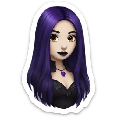 Raven Queen gothic girl long dark black and purple hair sticker