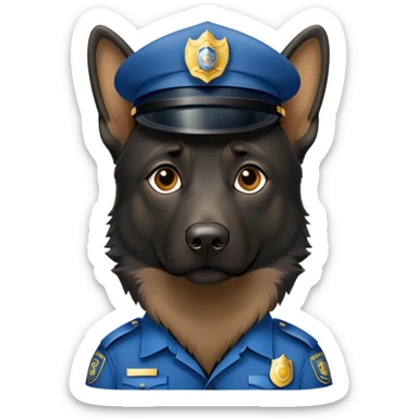 Black German shepherd with police hat sticker