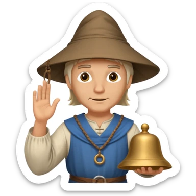 a white merchant in medieval time with a bell in his hand sticker