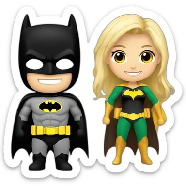 smiling batman and female blond robin sticker