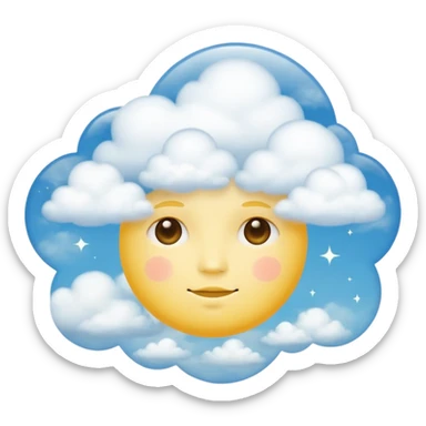 zoned out yellow circle face with clouds floating around its head as if you are spaced out sticker
