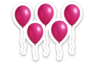 5 palloncini magenta fluttuano in aria isolati su sfondo bianco, iperrealistico 4k sticker