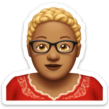 bald fat female with glasses in her 40s in red lace sticker