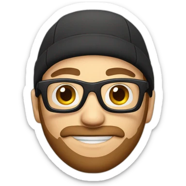Male gamer with clear glasses, black cap and brown beard sticker