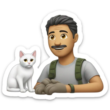 man offers help to a cat sticker