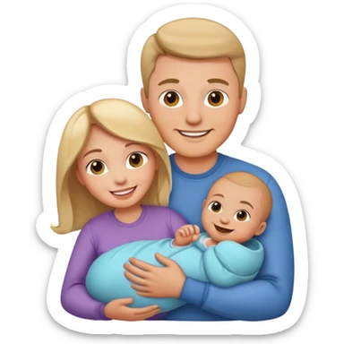 family parenting, mom and dad holding baby, smiling sticker