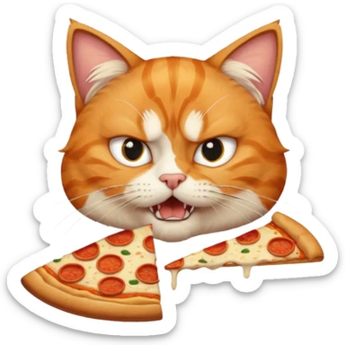 angry cat, bust up, eating a slice of pizza sticker