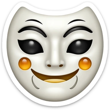 Half happy half sad face, half smile half frown on white theater mask with hollow mouth and hollow eyes sticker