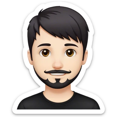 Cute white male, short dark colored hair and facial hair, nose and lip piercing, emo smiling sticker